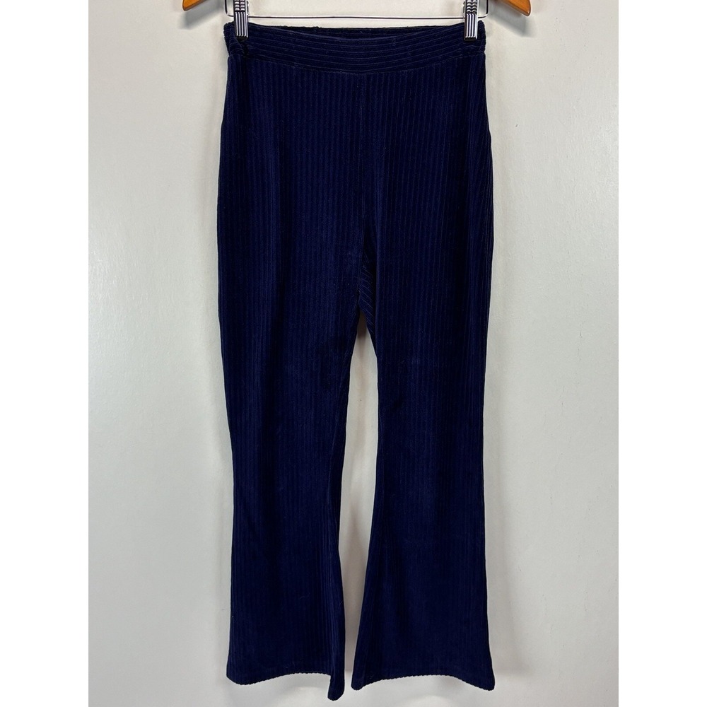 Urban Outfitters Cassidy Blue Velvet Ribbed Kick Flare Pants Size Medium